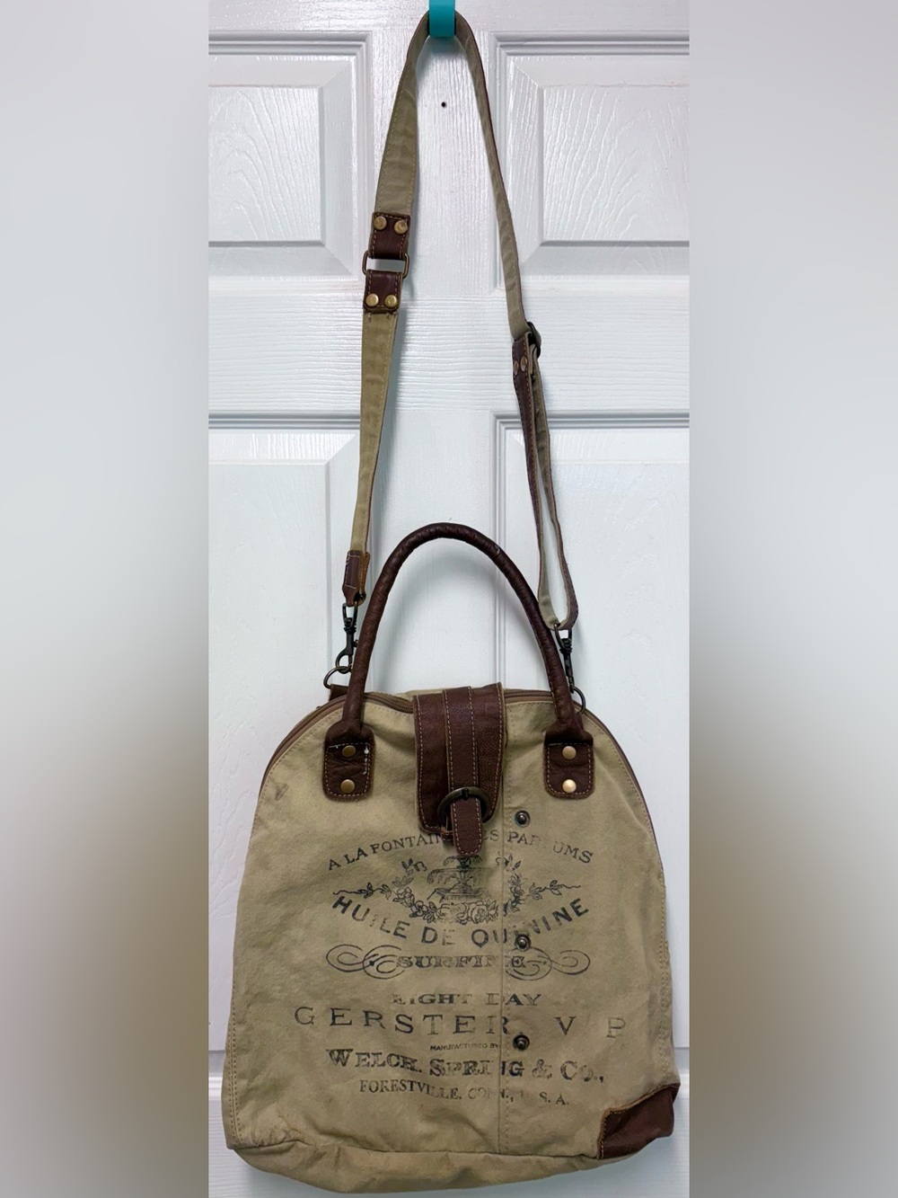 Myra Bag Vintage Style Canvas Leather Tote Shoulder Bag Weekender Boho